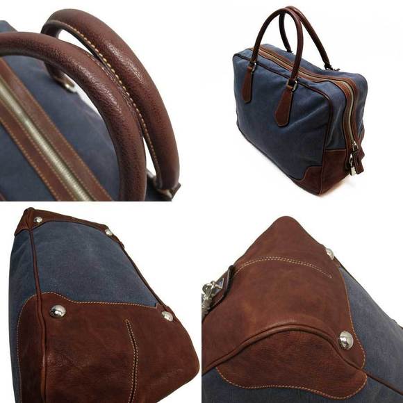 Prada Brown Canvas Blue Handbag Leather - Picture 1 of 3